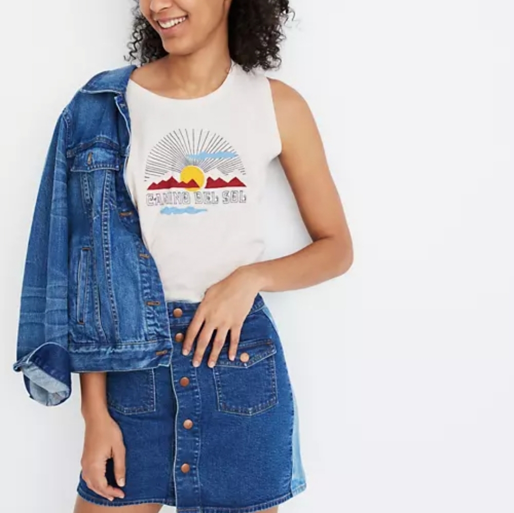 Madewell‎ Stretch Denim Straight Mini Skirt Pieced Edition H6086 Size 26